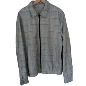 Topman Plaid Zip Jacket Mens Large Gray Check Lightweight Coat